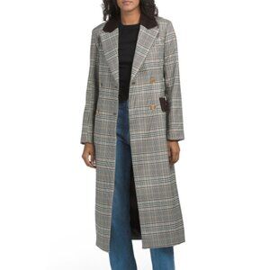 7 FOR ALL MANKIND - Plaid Tartan Hourglass Coat With Combo Collar And Brow Flaps